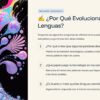 Cuadernillo de Trabajo de Español 2° de Secundaria NEM 33 Ficha educativa sobre la evolución de las lenguas, con preguntas para reflexionar y un árbol decorado con esferas de colores.
