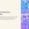 Cuadernillo de Trabajo de Español 2° de Secundaria NEM 37 Página educativa sobre recursos literarios y autobiografía, junto con formas abstractas en 3D de color azul y rosa.