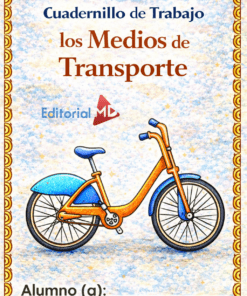 Cuadernillo de Trabajo los Medios de Transporte, ideal para tareas escolares. Portada con bicicleta azul y naranja sobre fondo texturizado, incluye espacio para el nombre del alumno.