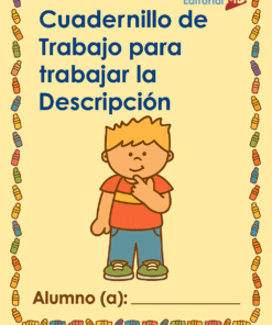 Portada del Cuadernillo de Trabajo para trabajar la DE, con un niño de dibujos animados pensando, espacio para el nombre del alumno y coloridos bordes de lápices de colores.