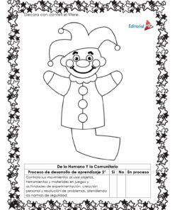 Hojas de Trabajo para Elaborar un Títere 7 Hojas de Trabajo para Elaborar un Títere: Dibujo en blanco y negro de un títere sonriente con borde de estrellas. Incluye casillas y texto para evaluar procesos de aprendizaje infantil, con encabezados en español. Ideal para actividades educativas con títeres.