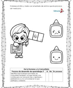 Hoja de Trabajo de la Bandera de México 8 La Hoja de Trabajo de la Bandera de México es una página para colorear en blanco y negro con un niño sosteniendo la bandera mexicana y un libro. Combina su estado de ánimo -sonriendo o con el ceño fruncido- con lo que siente por ser mexicano en esta divertida actividad escolar.