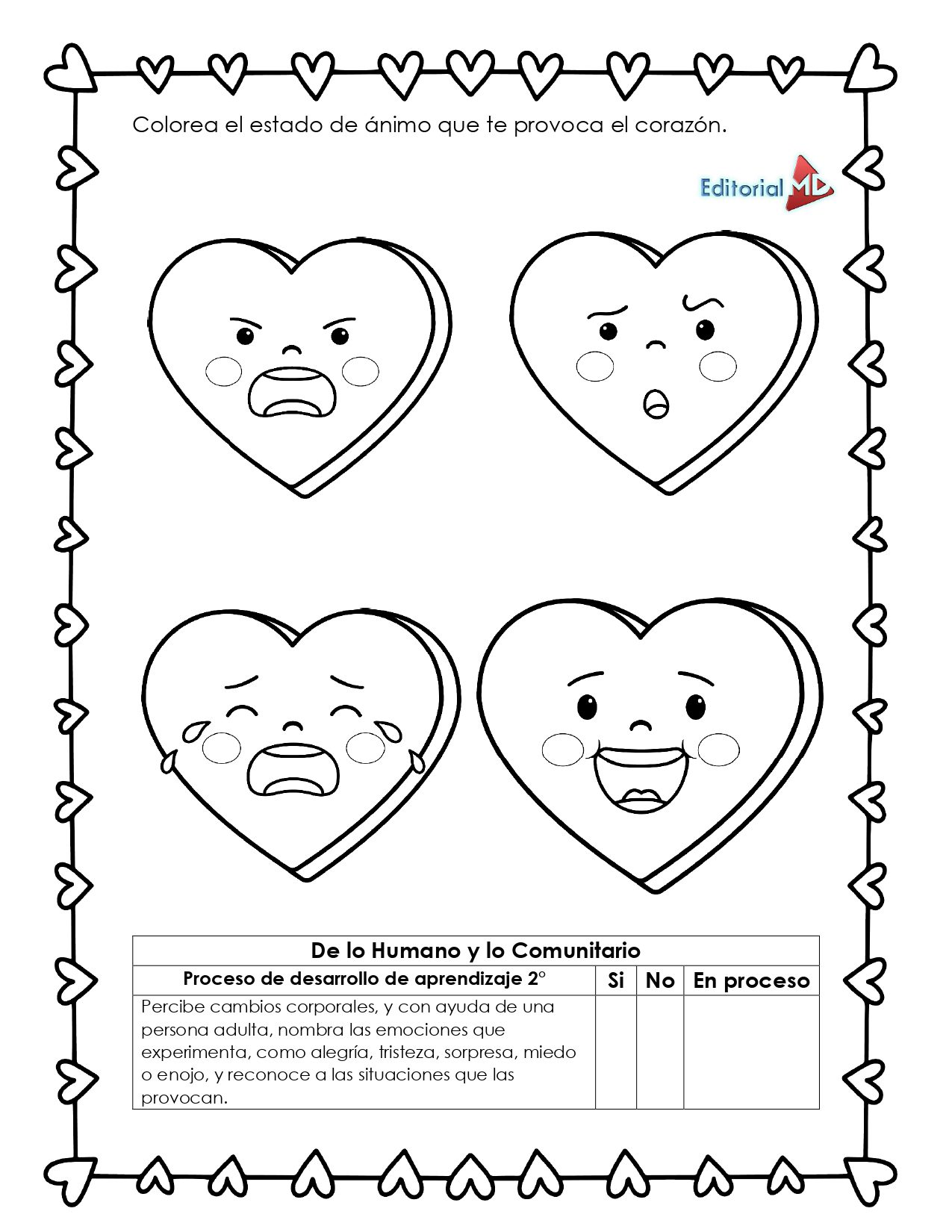Planeación Corazón de la Amistad para Preescolar 6 La Planeación Corazón de la Amistad para Preescolar presenta cuatro corazones -feliz, enfadado, triste y sorprendido- para que los niños los coloreen según sus emociones, por lo que es ideal para actividades educativas en preescolar.