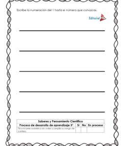 El Cuadernillo de Trabajo Cuenta Conmigo para Preescolar incluye cinco líneas para escribir números, borde decorativo, instrucciones en español para contar desde el 1 y espacio de evaluación. Logo de Editorial MD en la parte superior derecha.