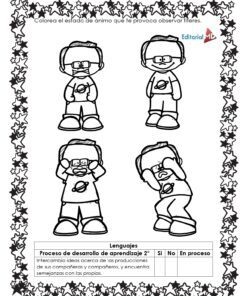 Hojas de Trabajo para Elaborar un Títere 8 Hojas de Trabajo para Elaborar un Títere: blanco y negro, con cuatro niños caricatura mostrando emociones. El texto invita a colorear la emoción al ver títeres o monstruos. Borde de estrellas y casillas