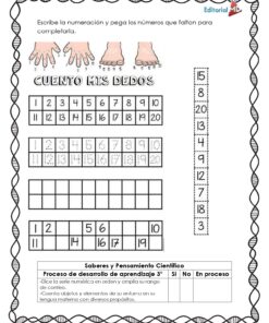 El Cuadernillo de Trabajo Cuenta Conmigo para Preescolar enseña a contar dedos y completar números del 1 al 20, incluye manos, pies, cuadros numéricos, tira recortable 