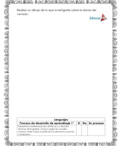 El Cuadernillo de Trabajo Danzas de Mi Comunidad para Preescolar incluye una hoja de trabajo con un borde decorativo, espacio para dibujar, instrucciones en español para ilustrar la Danza del Ciervo, el logotipo de la Editorial MD y una sección de evaluación, ideal para explorar las danzas de la comunidad.