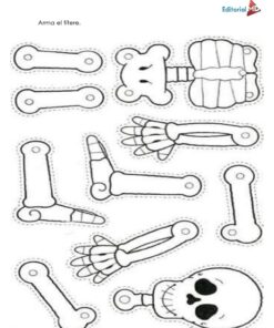 Cuadernillo para Trabajar el Día de Muertos 11 El Cuadernillo para Trabajar Día de Muertos incluye plantillas de huesos de esqueleto en blanco y negro -cráneo, caja torácica, brazos, manos, piernas, pies- con líneas de corte punteadas y texto