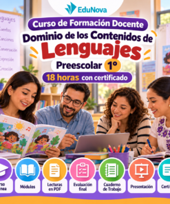 Curso de Formación Docente · Dominio de los Contenidos de Lenguajes | Preescolar 1° · NEM Fase 2 · 18 Horas con Certificado