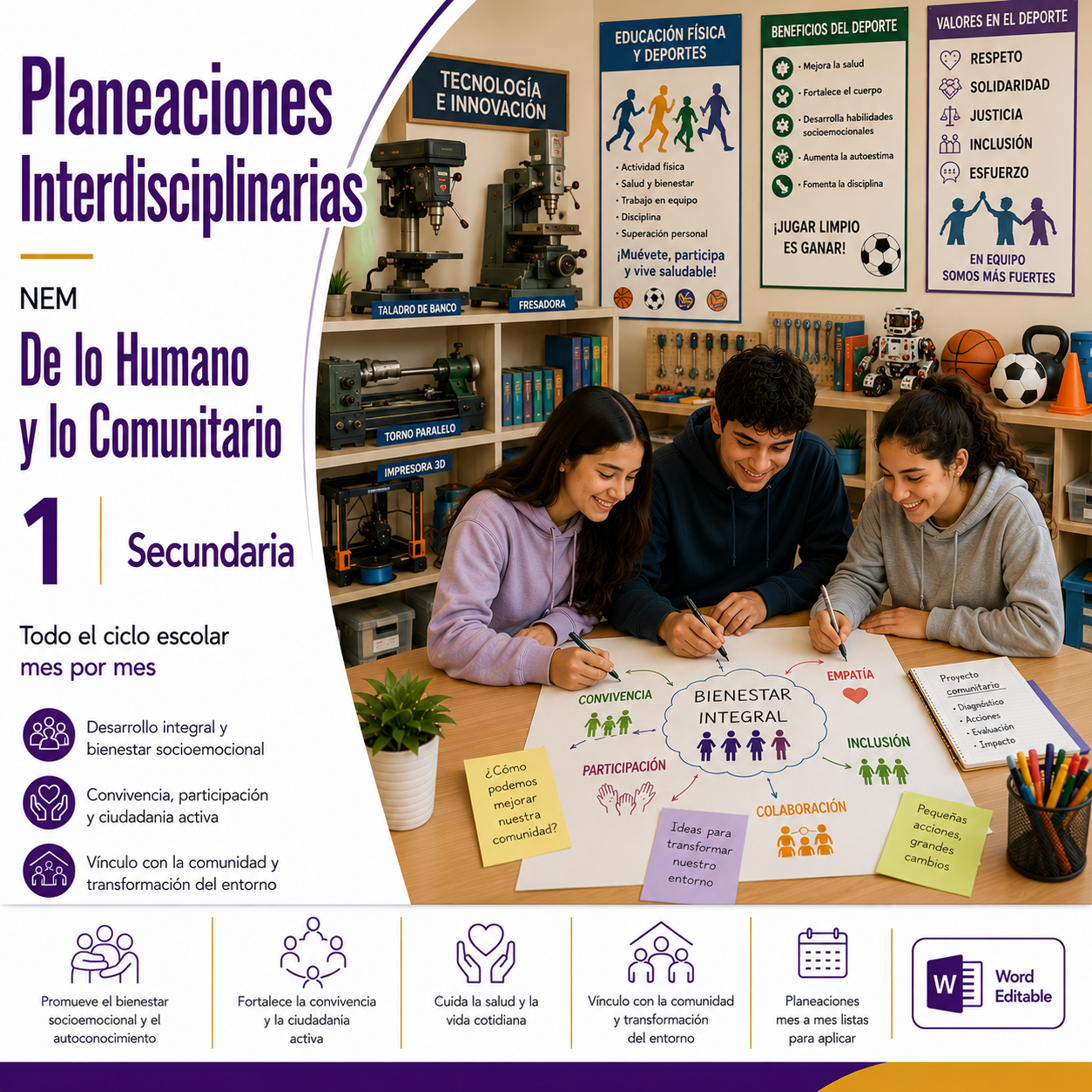Planeaciones Interdisciplinarias NEM 1° Secundaria 2026-2027 | De lo Humano y lo Comunitario – Todo el Ciclo Escolar Mes por Mes 1 Planeaciones Interdisciplinarias NEM 1° Secundaria 2026-2027 | De lo Humano y lo Comunitario – Todo el Ciclo Escolar Mes por Mes