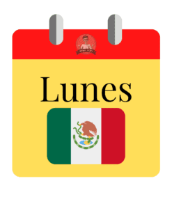 Una página de calendario con la parte superior roja y el cuerpo amarillo muestra la palabra 