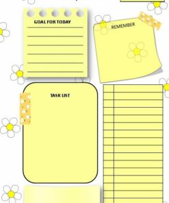 Una agenda semanal con fondo floral. Incluye una sección para la fecha, un área rayada 