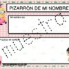 Una hoja de trabajo con temática rosa titulada "PIZARRÓN DE NOMBRE MINIOMS", perfecta para practicar la escritura de nombres, con un lindo personaje y líneas discontinuas para trazar el nombre de muestra.