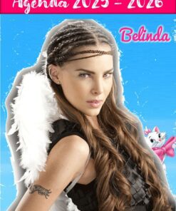 Una colorida portada de agenda para 2025-2026 en la que aparece una mujer con el pelo trenzado, alas de ángel y un tatuaje, etiquetada como 