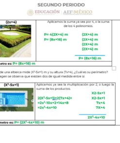 Una hoja de trabajo educativa para PLANEACION SEGUNDO TRIMESTRE MATEMATICAS 3 con dos problemas matemáticos. El primer problema consiste en encontrar el perímetro de un jardín mediante la suma, acompañado de una fotografía del jardín. El segundo problema, alineado con la PLANEACION SEGUNDO TRIMESTRE MATEMATICAS 3, consiste en encontrar el perímetro de una piscina mediante la multiplicación, con una foto de la piscina.