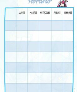 Una plantilla de programación semanal de AGENDA AZUL etiquetada en español: Lunes, Martes, Miércoles, Jueves, Viernes. La parte superior presenta 
