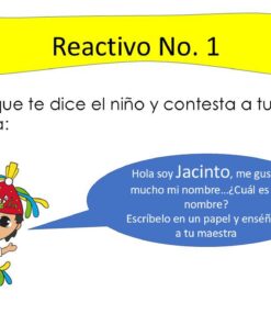 Ilustración de un niño con vestimenta indígena tradicional saludando, con un globo de diálogo que dice: 