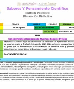 Un documento de planificación educativa titulado 