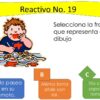 Un niño de dibujos animados come un tazón de sopa de tomate con una cuchara, ensuciándose la boca y la camisa. La pregunta pide elegir la frase que corresponde a la imagen entre tres opciones de colores.