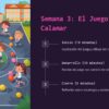 Proyecto Lúdico "Juego del Calamar PRIMARIA 1° - 6° NEM 17 Los niños juegan con pelotas de colores en un patio de juegos marcado con líneas de tiza. Cerca de allí, un texto en español describe un plan de actividades de tres pasos. El fondo muestra una escuela y árboles bajo un cielo azul.