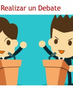 Dos personajes animados, cada uno de pie en un podio, parecen estar enfrascados en un debate. El texto de arriba dice 