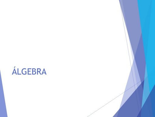 Un fondo abstracto geométrico en tonos de azul y blanco, con la palabra "Álgebra, formularios" centrada en una fuente sans-serif azul oscuro.
