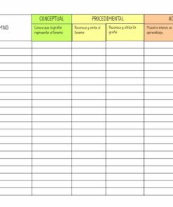 Una tabla con 20 filas para estudiantes y 4 columnas. Las columnas están etiquetadas: 