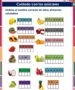 Una colorida hoja de ejercicios en español titulada 