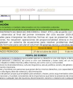 Un documento educativo describe el segundo y tercer período del año escolar 2023-2024, centrándose en las habilidades matemáticas básicas. La PLANEACION SEGUNDO TRIMESTRE MATEMATICAS 3 es del 27 de octubre de 2023 al 1 de marzo de 2024. El documento destaca los resultados de aprendizaje esperados y las habilidades que los estudiantes deben desarrollar.
