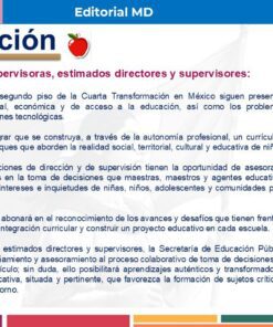 Diapositiva de presentación con texto del Consejo Técnico Escolar de Editorial MD. Se menciona a directores y supervisores en México, atendiendo los retos sociales en materia educativa. Se destacan la bandera mexicana y el logo de Editorial MD.