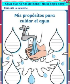 Ilustración de unas manos cerrando un grifo con gotas de agua alrededor. El texto dice 