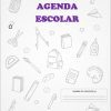 Portada de la Agenda Escolar Morada 100 % Editable Para cualquier grado escolar. Para ciclo escolar 2020-2021 titulado "Agenda Escolar" que presenta una variedad de herramientas estacionarias dibujadas a mano como tijeras, cuadernos y lápices, con campos editables para "Escuela" y "Nombre del Profesor(a)".