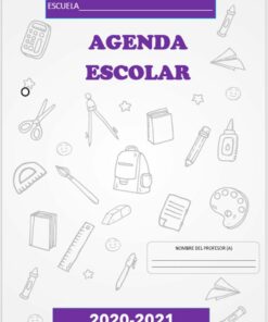 Portada de la Agenda Escolar Morada 100 % Editable Para cualquier grado escolar. Para ciclo escolar 2020-2021 titulado 