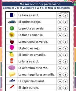 Cuadernillo de Proyectos Lenguajes – 1° Grado PRIMARIA NEM (2025 - 2026) 23 Una hoja de ejercicios en español con filas de objetos ilustrados (taza, coche, pelota, flor, manzana, globo, limón, lana, alfombra, mantequilla, zapato, lápiz), columnas para