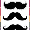 Tres ilustraciones de bigotes negros sobre una orla festiva con el encabezado 