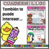 Anuncio ilustrado con un pato con un lápiz y dos portadas de libros educativos: 