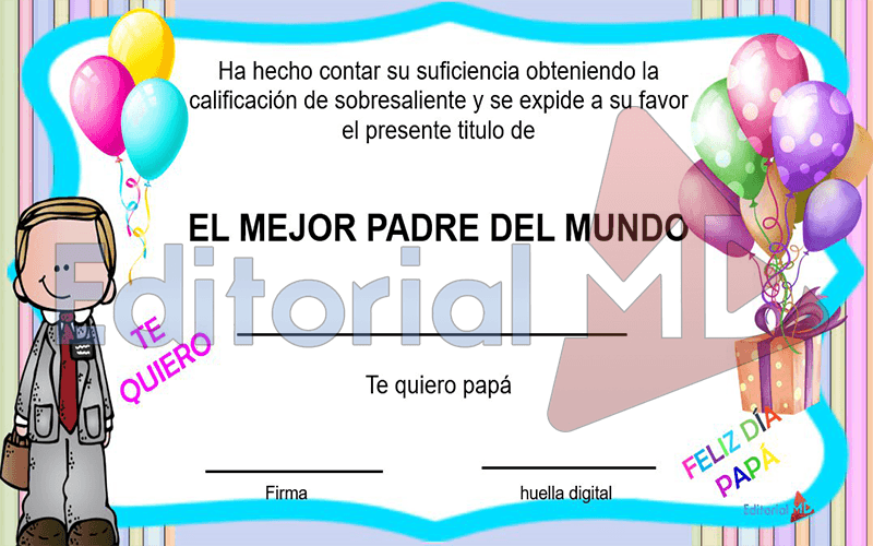 Diploma para el dia del padre el mejor padre del mundo