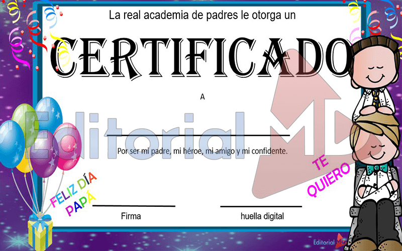 Diploma para el dia del padre mi héroe