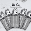 Cinco marcapáginas de tablas de multiplicar con el personaje Bluey, cada uno de los cuales muestra las tablas de multiplicar del 1 al 5. El diseño incluye la cara de Bluey y un borde en blanco y negro. El texto en español y los iconos de PDF/descarga aparecen en la parte superior.