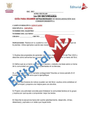 Examen Extraordinario ESPAÑOL PRIMERO de Secundaria NEM 2025 - Image 3