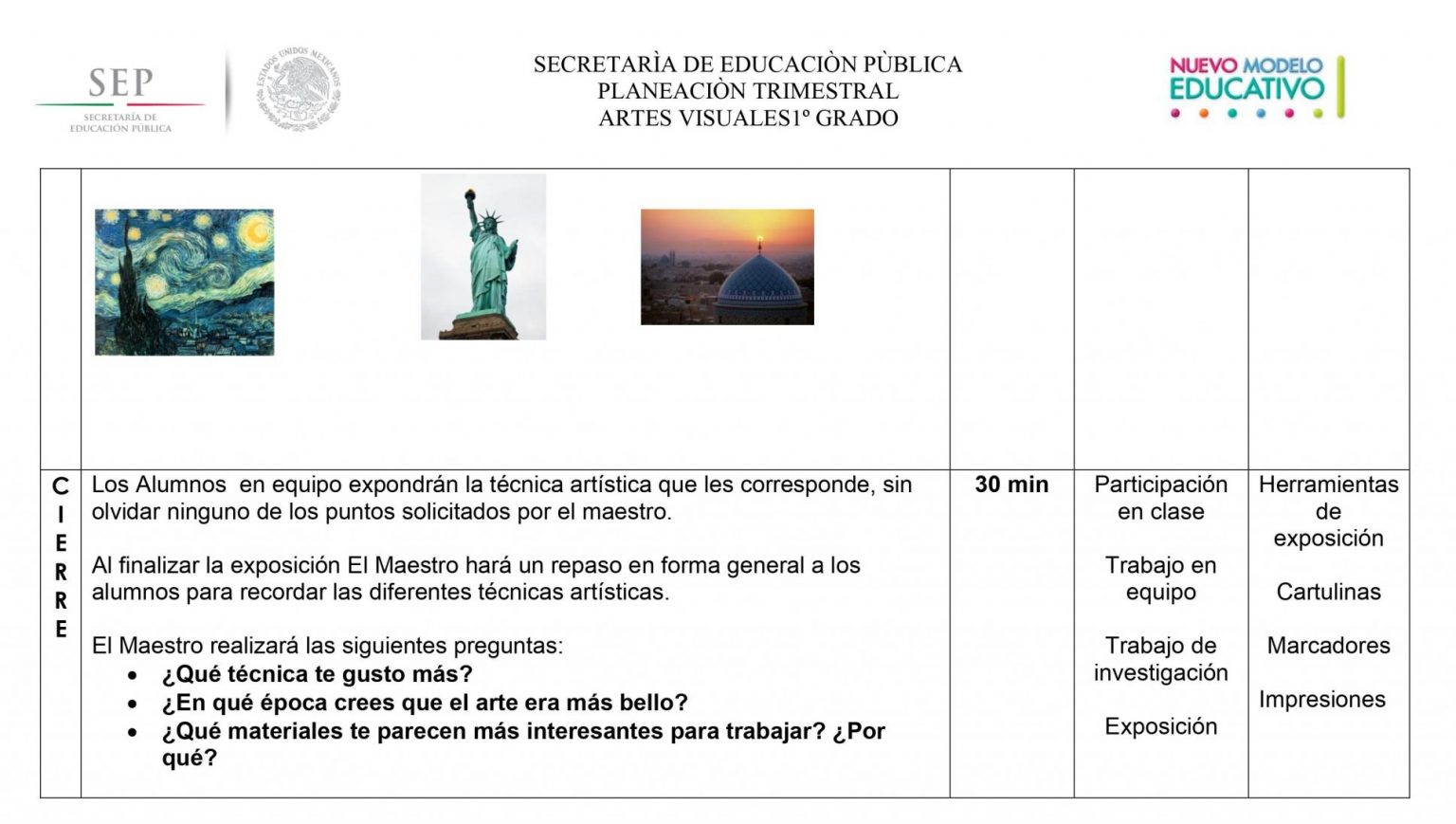 Dosificación Artes Visuales 1 Secundaria (Trimestral) 2021 - 2022