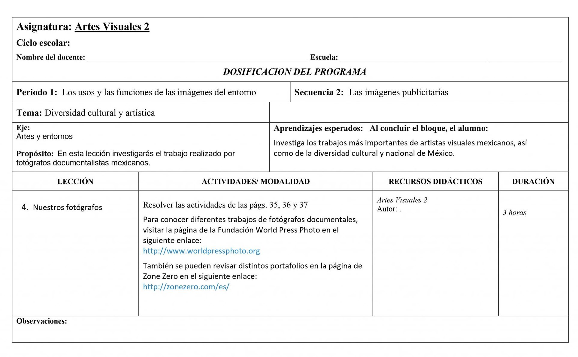 Dosificación Artes Visuales 2 Secundaria (Nuevo Modelo Educativo) 1er. Trimestre 04