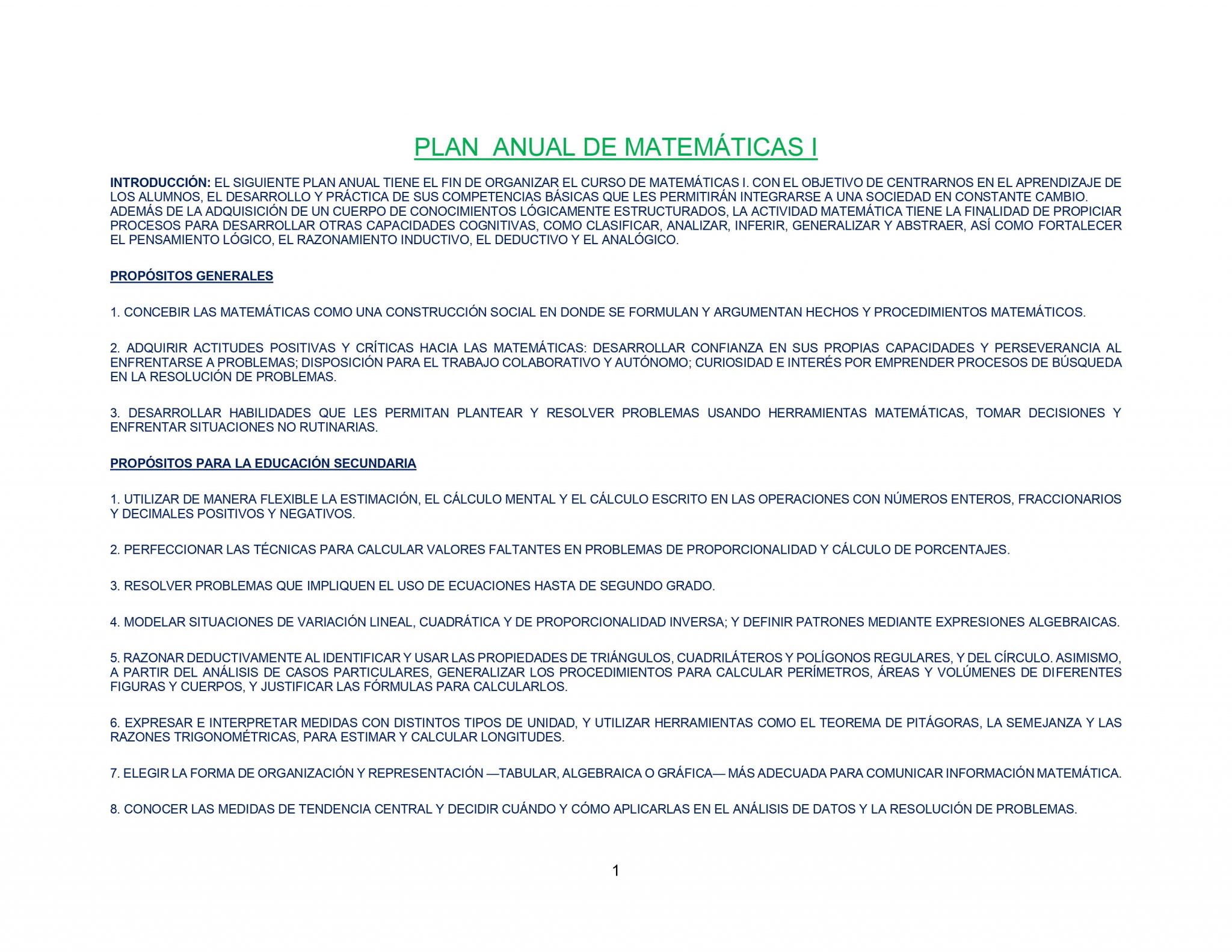 Dosificación Matemáticas Secundaria 1 (Trimestral) 01