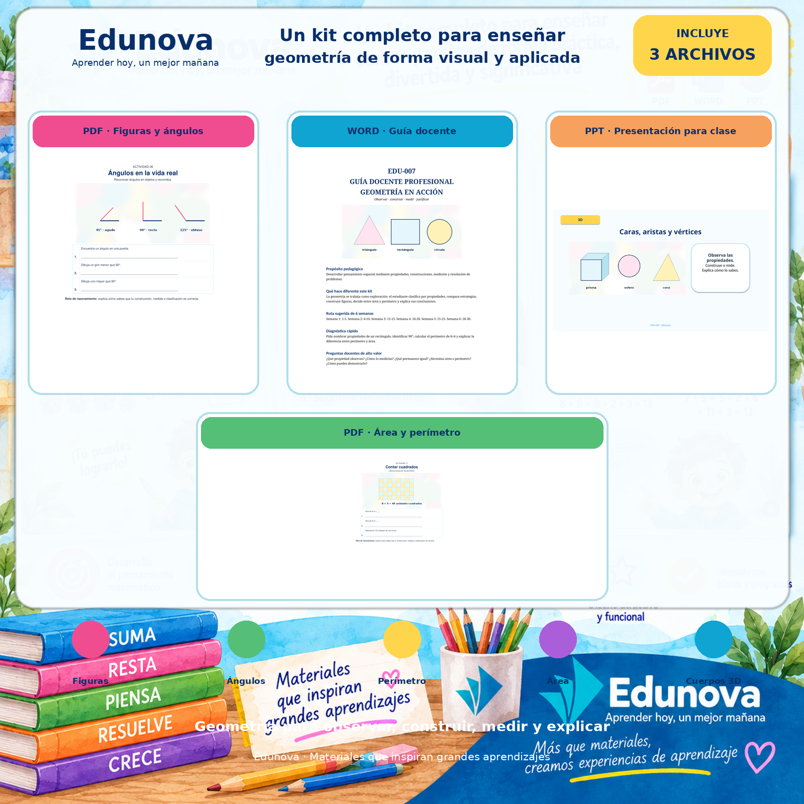 Geometría para Primaria | 30 Actividades de Figuras, Ángulos, Perímetro y Área + PDF, Word y PowerPoint 2 Geometría para Primaria | 30 Actividades de Figuras, Ángulos, Perímetro y Área + PDF, Word y PowerPoint - Imagen 2
