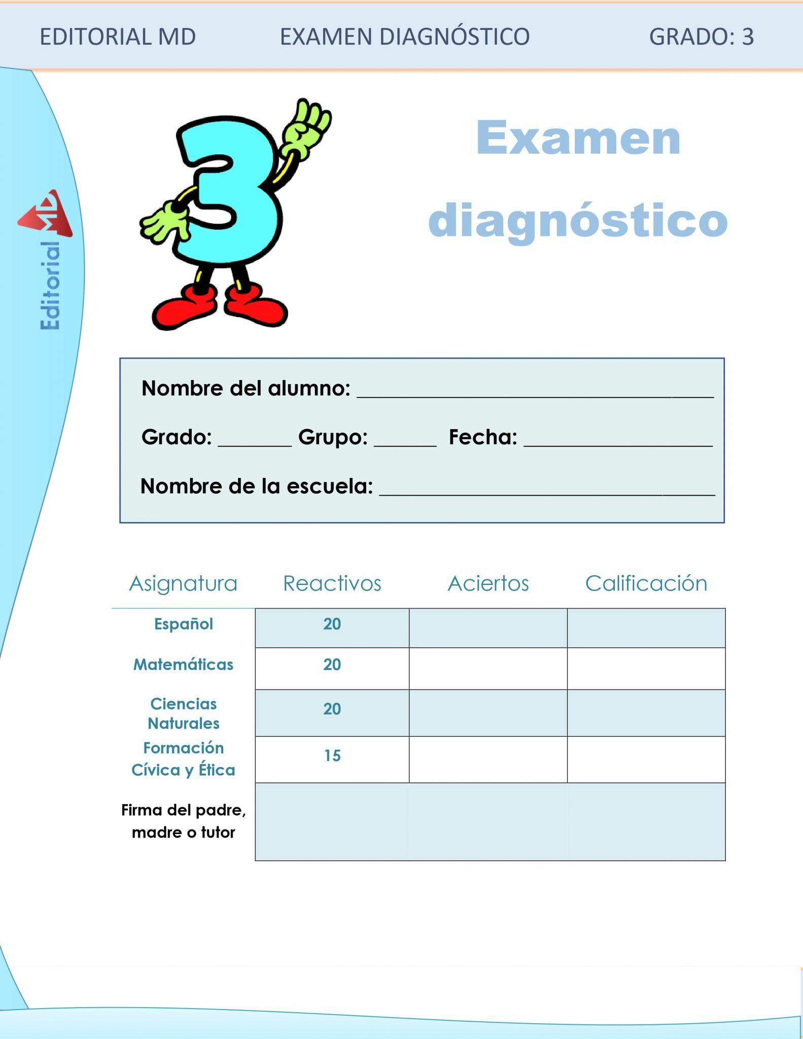 EJEMPLO DE EVALUACIÓN DIAGNÓSTICA 3ER GRADO 01