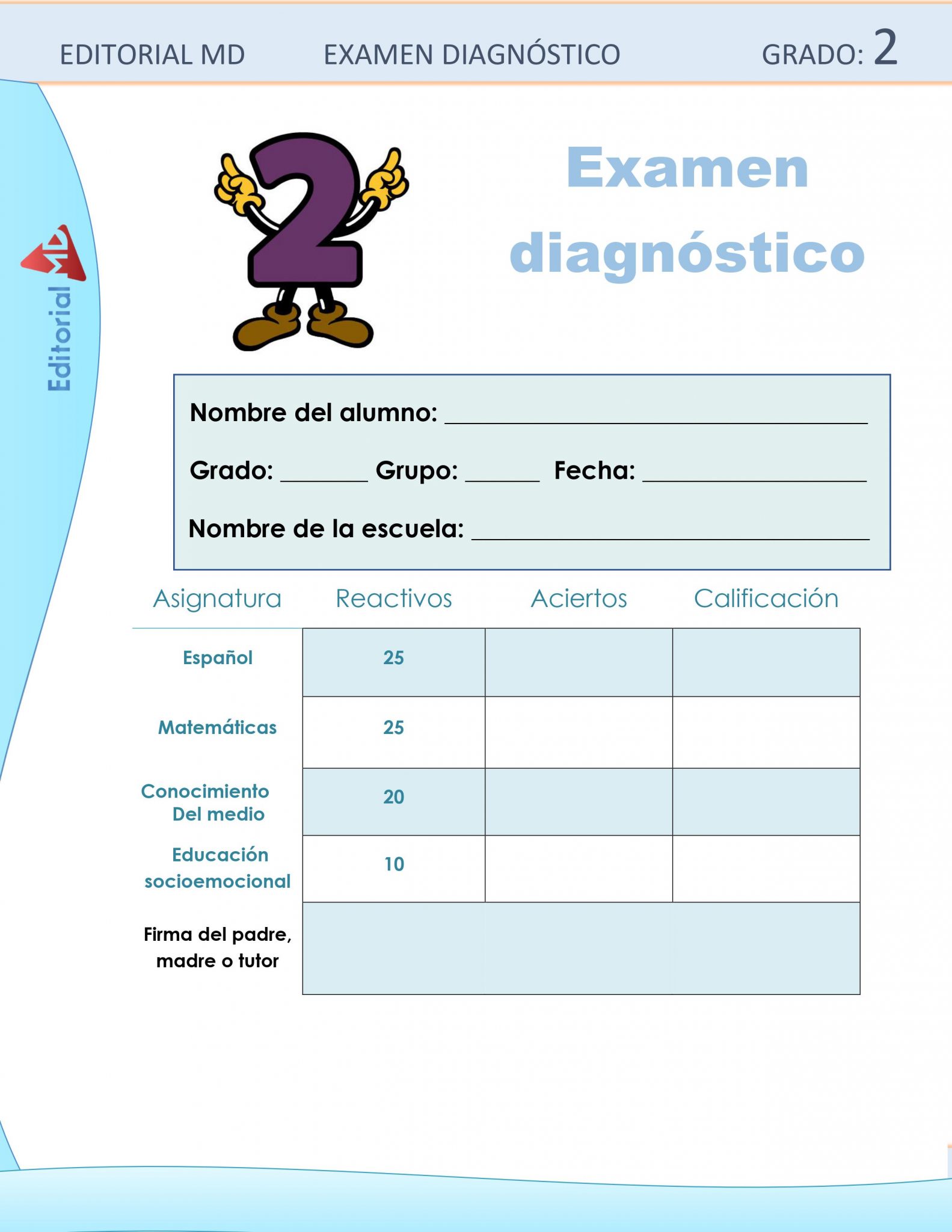 EJEMPLO DE EVALUACIÓN DIAGNOSTICA de segundo DE PRIMARIA 01