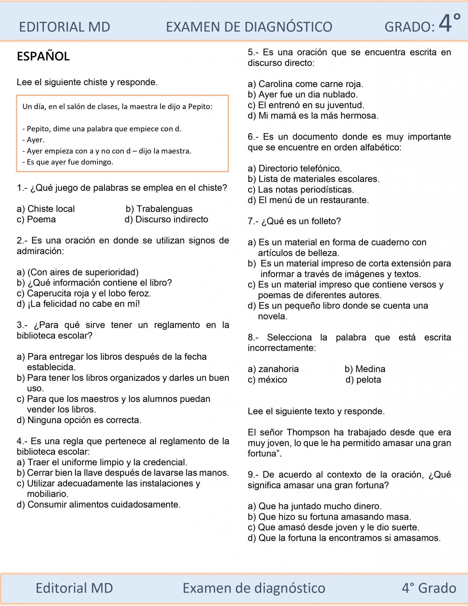  EJEMPLO DE EVALUACIóN DIAGNÓSTICA DE CUARTO DE PRIMARIA 02