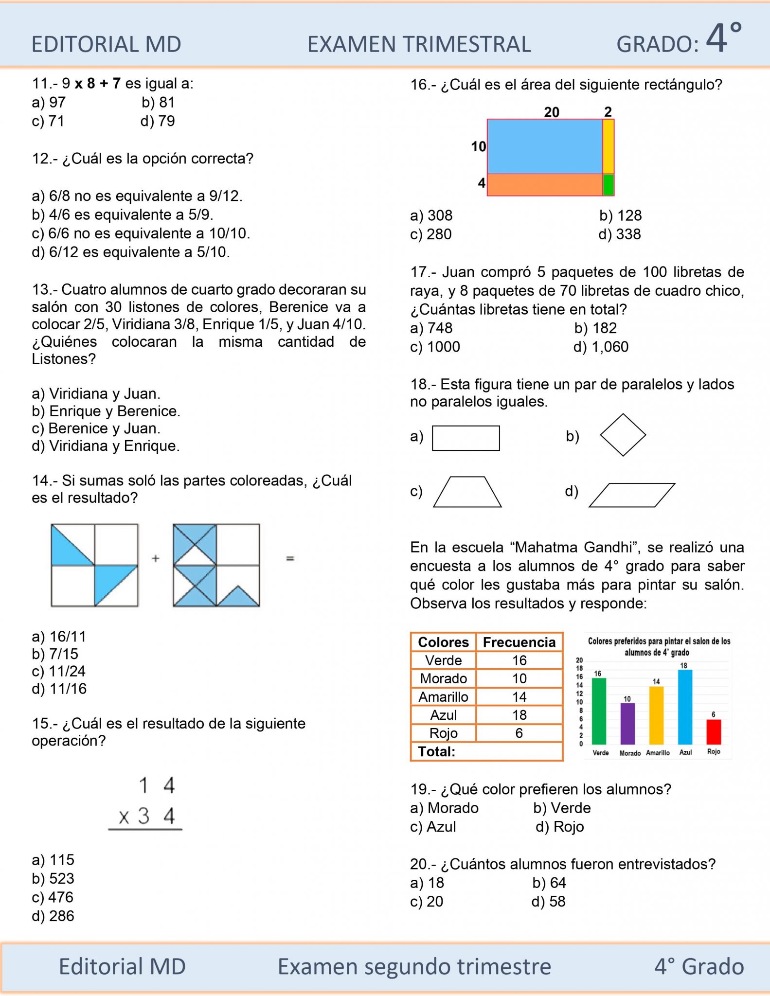 EJEMPLO EXAMEN DE PRIMARIA CUARTO GRADO 03