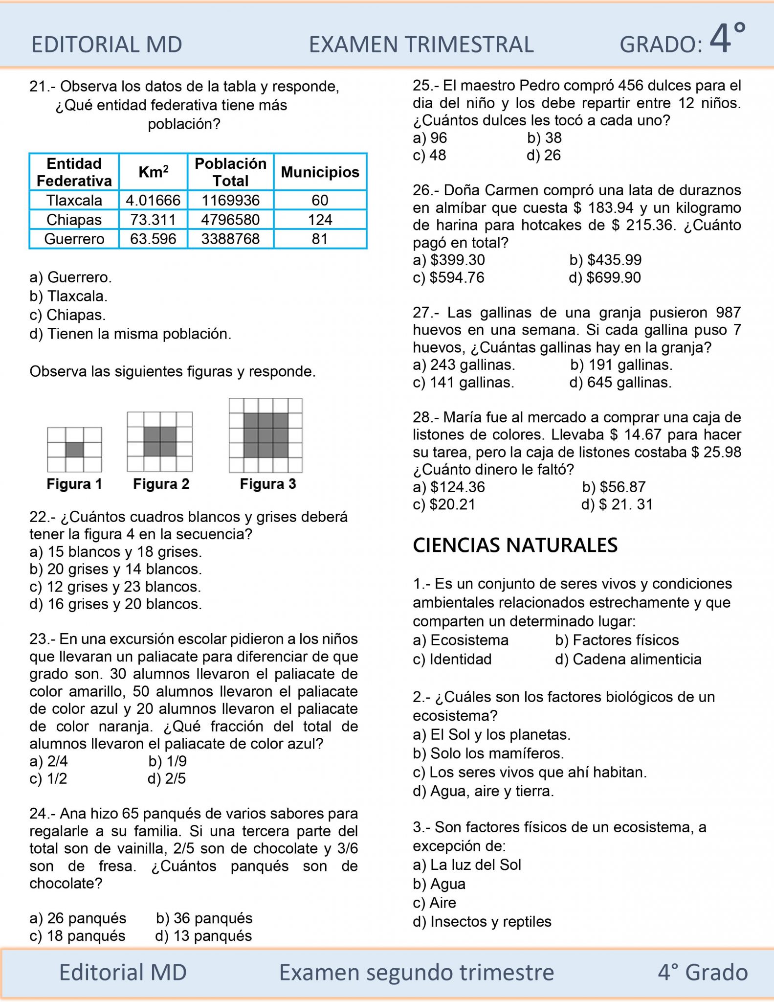 EJEMPLO EXAMEN DE PRIMARIA CUARTO GRADO 04