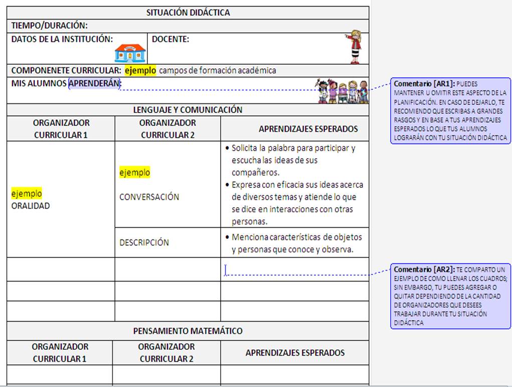 Formato de planeación preescolar para imprimir